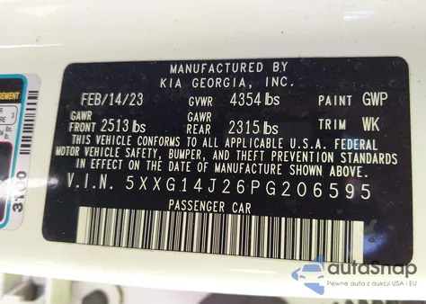 2023 Kia K5 Lxs from USA, damaged, VIN 5XXG14J26PG206595